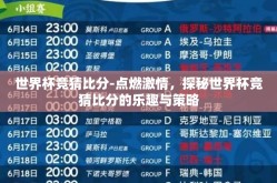 世界杯竞猜比分-点燃激情，探秘世界杯竞猜比分的乐趣与策略
