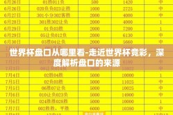 世界杯盘口从哪里看-走近世界杯竞彩，深度解析盘口的来源
