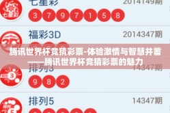 腾讯世界杯竞猜彩票-体验激情与智慧并蓄——腾讯世界杯竞猜彩票的魅力