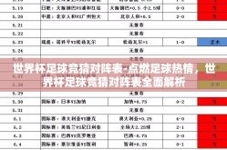 世界杯足球竞猜对阵表-点燃足球热情，世界杯足球竞猜对阵表全面解析