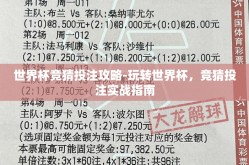世界杯竞猜投注攻略-玩转世界杯，竞猜投注实战指南