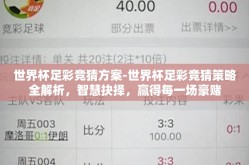 世界杯足彩竞猜方案-世界杯足彩竞猜策略全解析，智慧抉择，赢得每一场豪赌