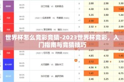 世界杯怎么竞彩竞猜-2023世界杯竞彩，入门指南与竞猜技巧