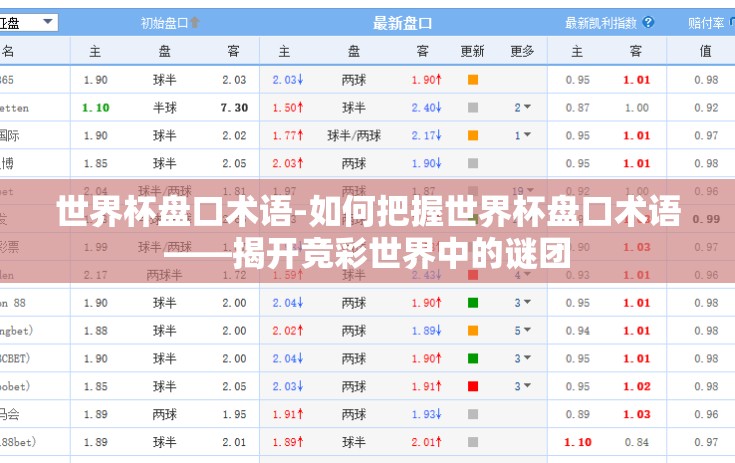 世界杯盘口术语-如何把握世界杯盘口术语——揭开竞彩世界中的谜团