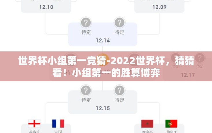 世界杯小组第一竞猜-2022世界杯，猜猜看！小组第一的胜算博弈