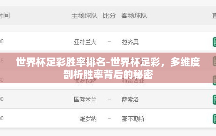 世界杯足彩胜率排名-世界杯足彩，多维度剖析胜率背后的秘密