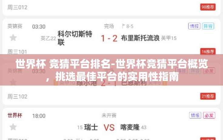 世界杯 竞猜平台排名-世界杯竞猜平台概览，挑选最佳平台的实用性指南