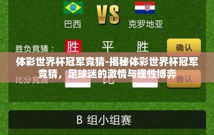 体彩世界杯冠军竞猜-揭秘体彩世界杯冠军竞猜，足球迷的激情与理性博弈