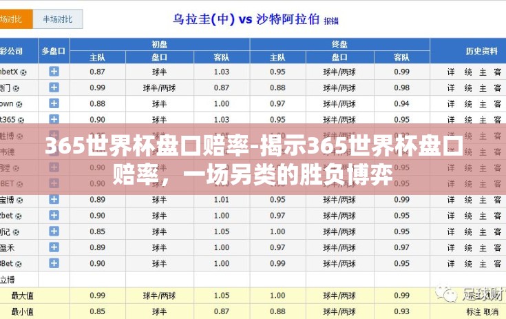 365世界杯盘口赔率-揭示365世界杯盘口赔率，一场另类的胜负博弈