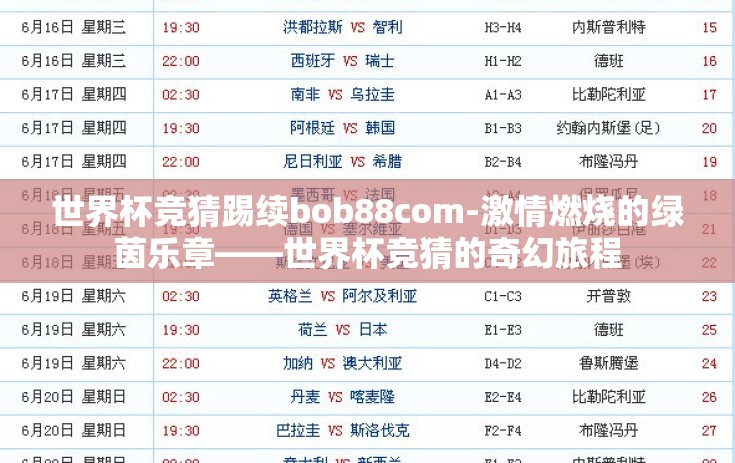 世界杯竞猜踢续bob88com-激情燃烧的绿茵乐章——世界杯竞猜的奇幻旅程