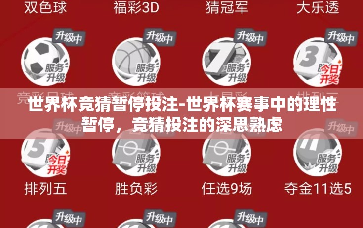 世界杯竞猜暂停投注-世界杯赛事中的理性暂停,竞猜投注的深思熟虑 世界杯竞猜暂停投注-世界杯赛事中的理性暂停,竞猜投注的深思熟虑
