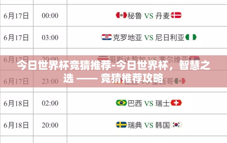 今日世界杯竞猜推荐-今日世界杯，智慧之选 —— 竞猜推荐攻略