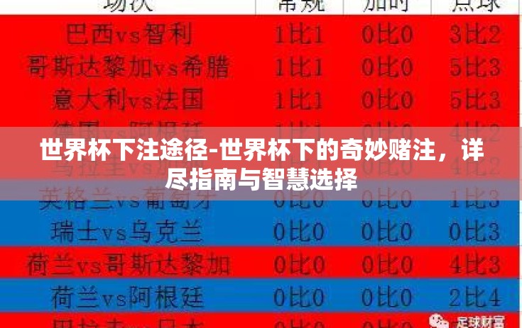 世界杯下注途径-世界杯下的奇妙赌注，详尽指南与智慧选择
