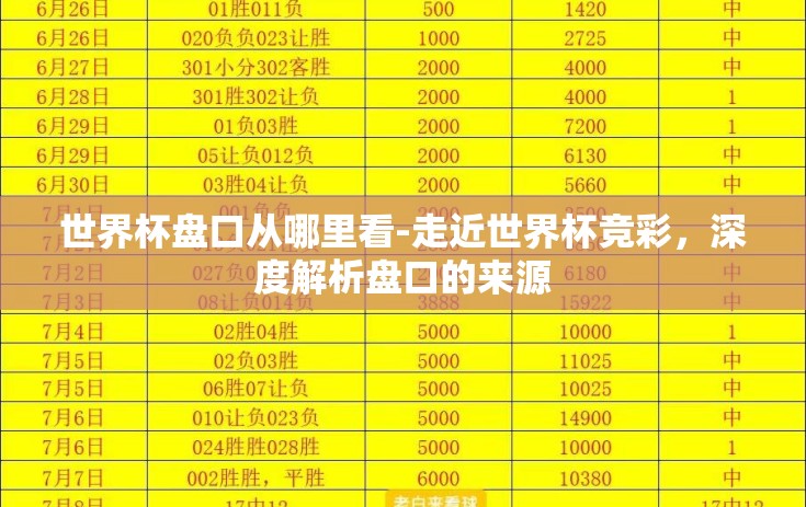 世界杯盘口从哪里看-走近世界杯竞彩，深度解析盘口的来源