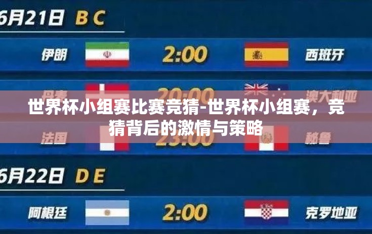 世界杯小组赛比赛竞猜-世界杯小组赛，竞猜背后的激情与策略