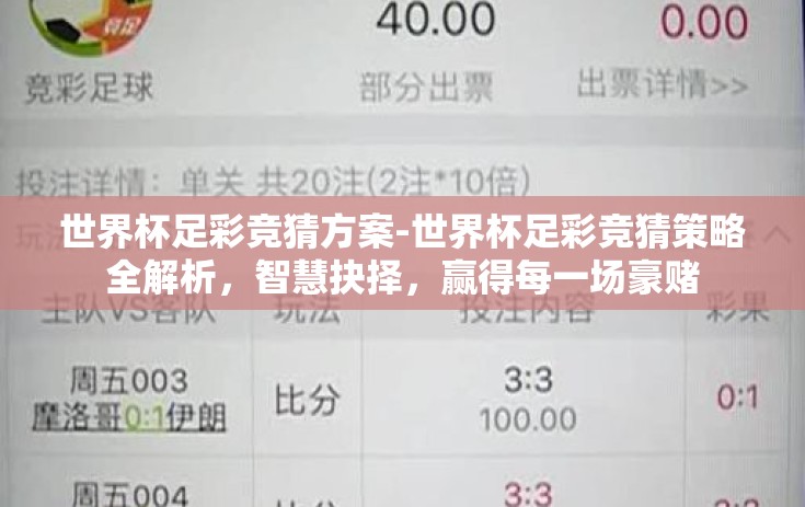 世界杯足彩竞猜方案-世界杯足彩竞猜策略全解析，智慧抉择，赢得每一场豪赌